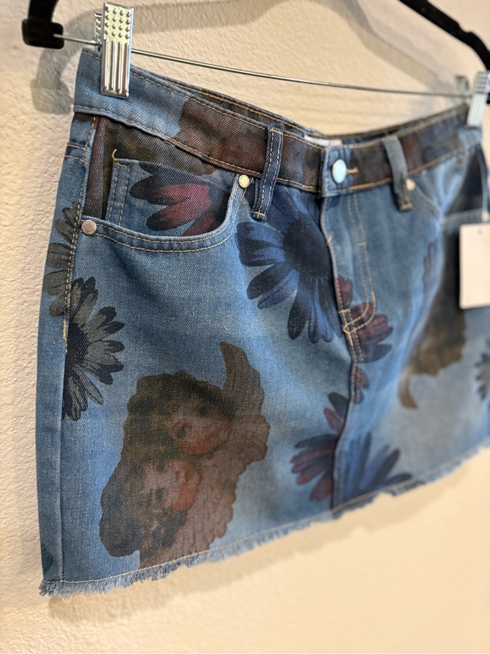 Anthropologie- PTCL Ria Floral Print Denim Mini Skirt Small - Picture 4 of 7